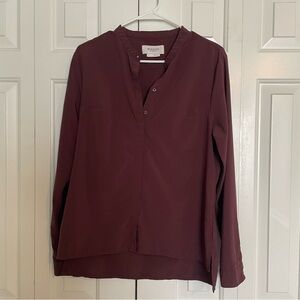 Ministry of Supply Burgundy Tunic with V-Neck and Relaxed Fit